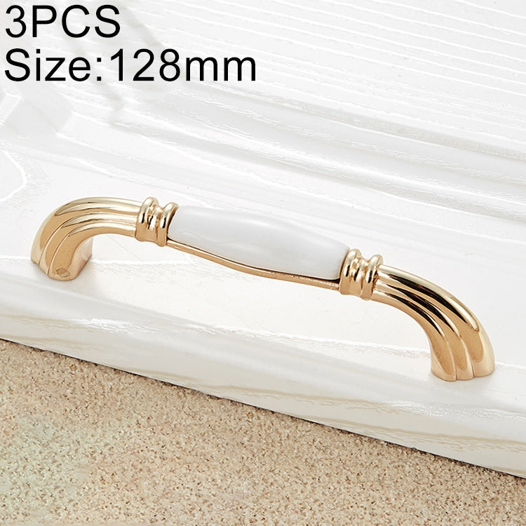 3 PCS 5007-128 Gold Imitated Zinc Alloy Ceramic Handle for Cabinet Wardrobe Drawer Door, Hole Spacing: 128mm
