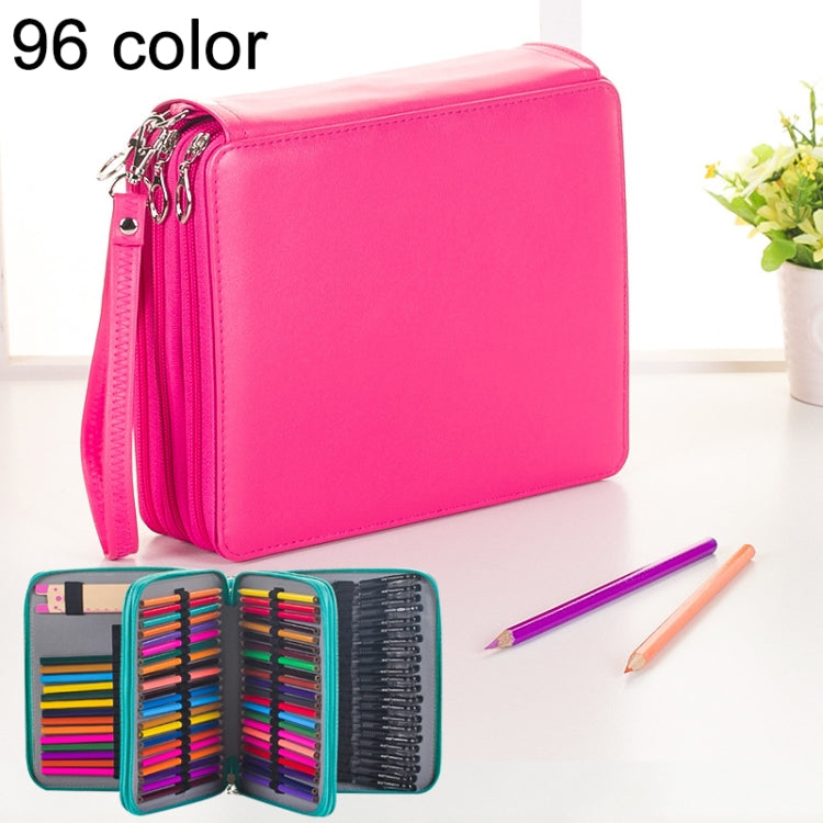 96 Slots Colored Pencil Case PU Leather Drawing Sketch Watercolor Pencils Holder Organizer with Hand Strap