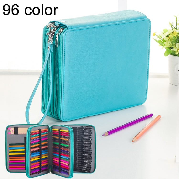 96 Slots Colored Pencil Case PU Leather Drawing Sketch Watercolor Pencils Holder Organizer with Hand Strap