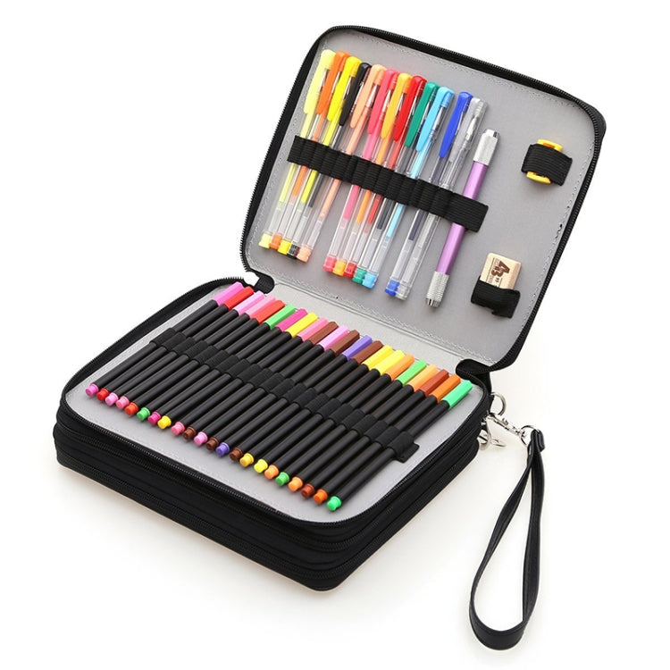 124 Slots Colored Pencil Case PU Leather Drawing Sketch Watercolor Pencils Holder Organizer with Hand Strap