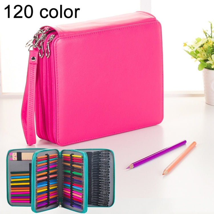 124 Slots Colored Pencil Case PU Leather Drawing Sketch Watercolor Pencils Holder Organizer with Hand Strap