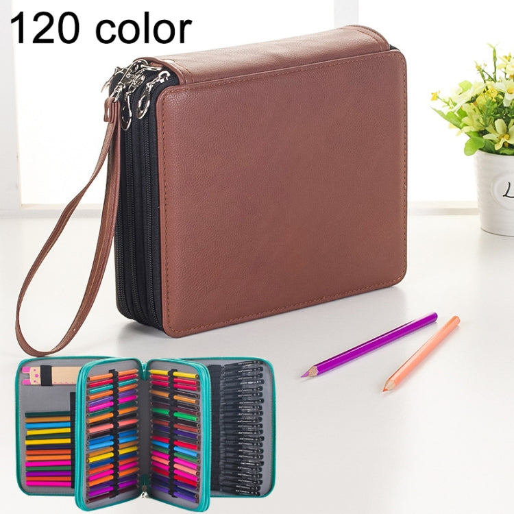 124 Slots Colored Pencil Case PU Leather Drawing Sketch Watercolor Pencils Holder Organizer with Hand Strap