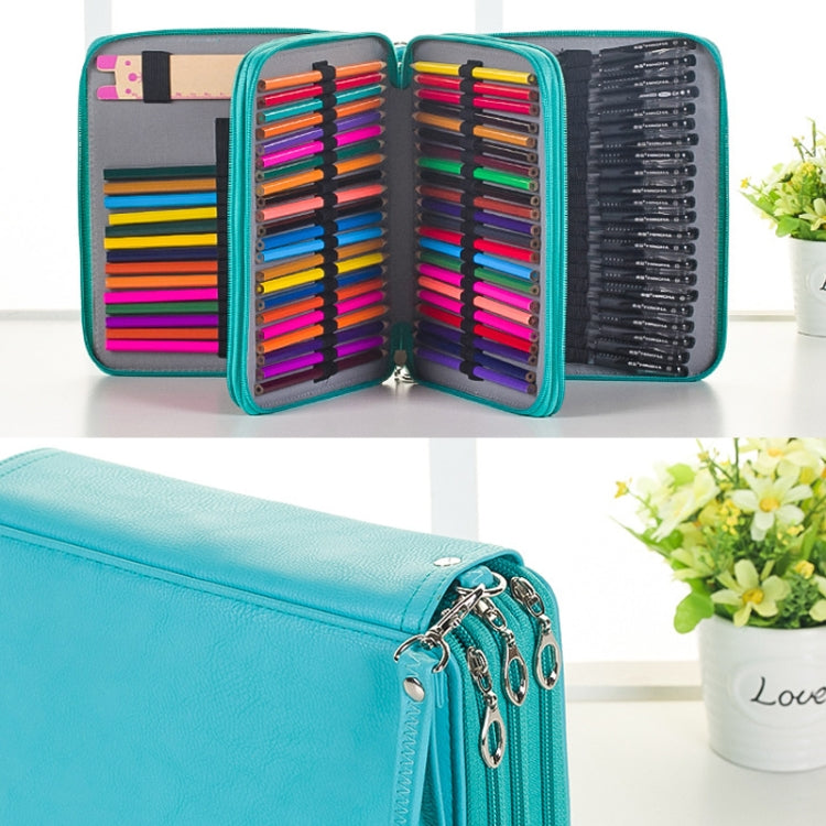 124 Slots Colored Pencil Case PU Leather Drawing Sketch Watercolor Pencils Holder Organizer with Hand Strap