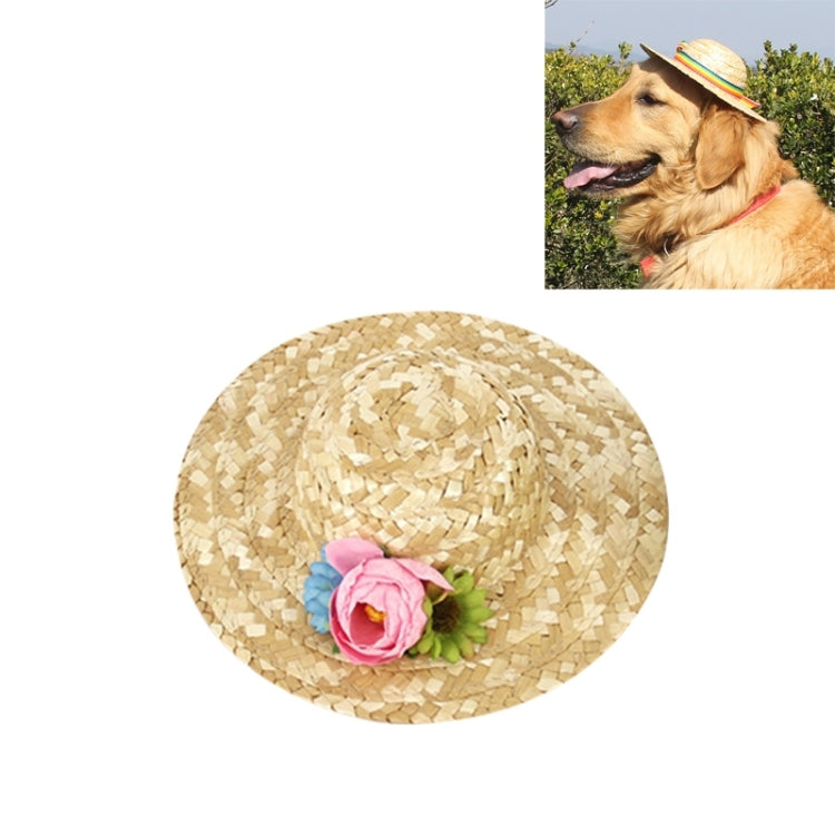 Outdoor Walking Pet Straw Hat, Size: L (Inner Diameter: 10cm) (One Flower)