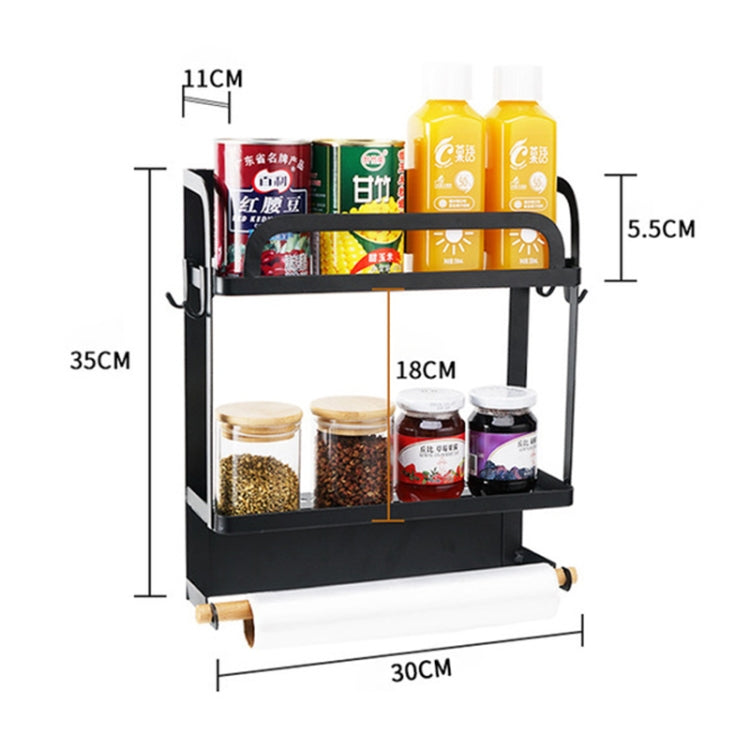 Kitchen Double Layers Magnetic Refrigerator Rack Storage Holder (Black)