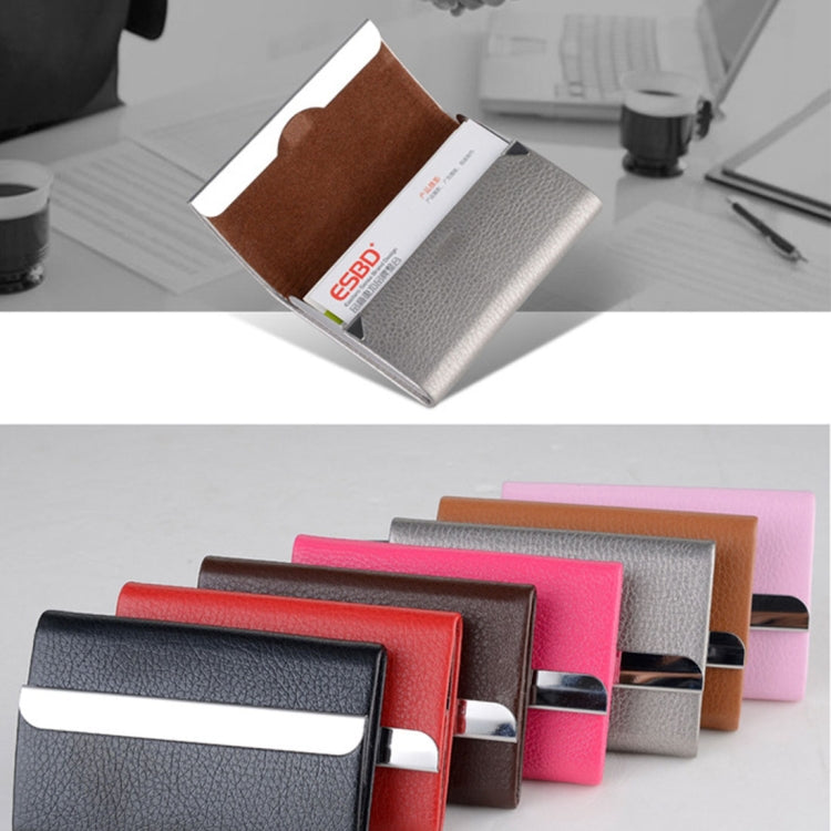2 PCS Lichi texture Stainless Steel Business Card Holder Credit Card ID Case Holder, Random Color