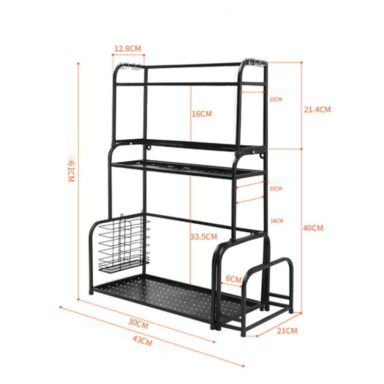 30cm Multi-function Kitchen Three Layers Seasoning Storage Rack (Black)