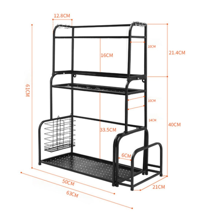 50cm Multi-function KitchenThree Layers Seasoning Storage Rack (Black)