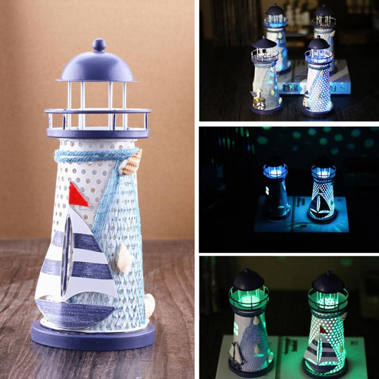 Creative Mediterranean Style Iron Handmade Flash Lighthouse, Random Style Delivery, Size: 18.5*7.5cm