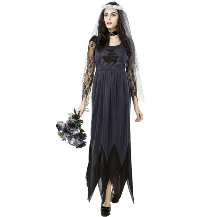 Halloween Costume Women Lace Chiffon Black Dress Ghost Bride Clothes Cosplay Game Uniforms, Size: XL, Bust: 84cm, Waistline:76cm, Clothes Long:145cm