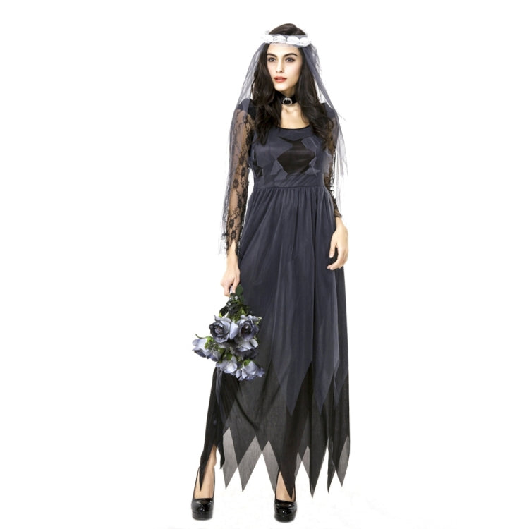 Halloween Costume Women Lace Chiffon Black Dress Ghost Bride Clothes Cosplay Game Uniforms, Size: XXL, Bust: 88cm, Waistline:80cm, Clothes Long:147cm