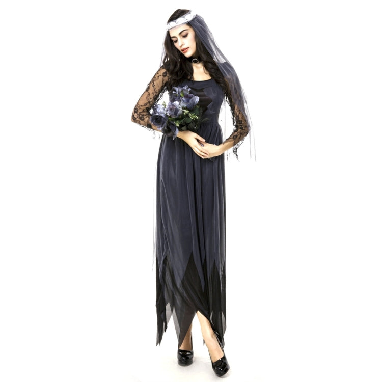 Halloween Costume Women Lace Chiffon Black Dress Ghost Bride Clothes Cosplay Game Uniforms, Size: XXL, Bust: 88cm, Waistline:80cm, Clothes Long:147cm