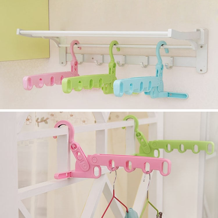 Portable Foldable Degree Adjustable Indoor Travel Plastics 5 Holes Clothes Hangers(Blue)