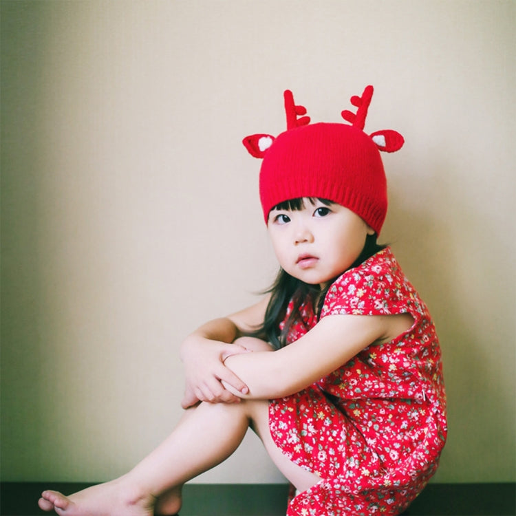Christmas Elk Rabbit Wool Knit Cap, No Lining, Size: M(Red)