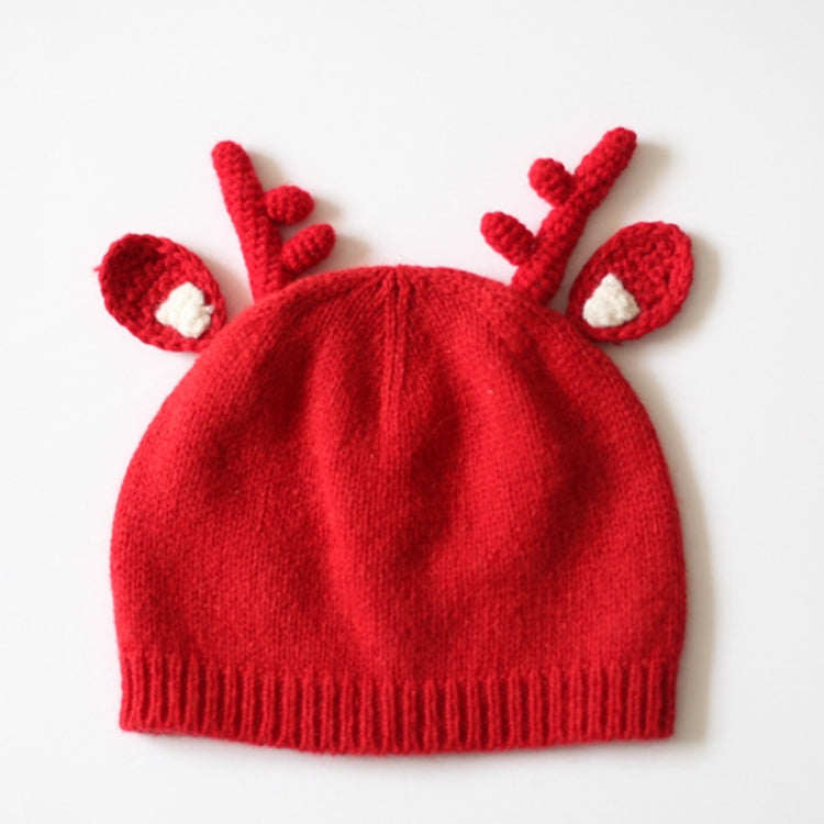 Christmas Elk Rabbit Wool Knit Cap, No Lining, Size: S (Red)