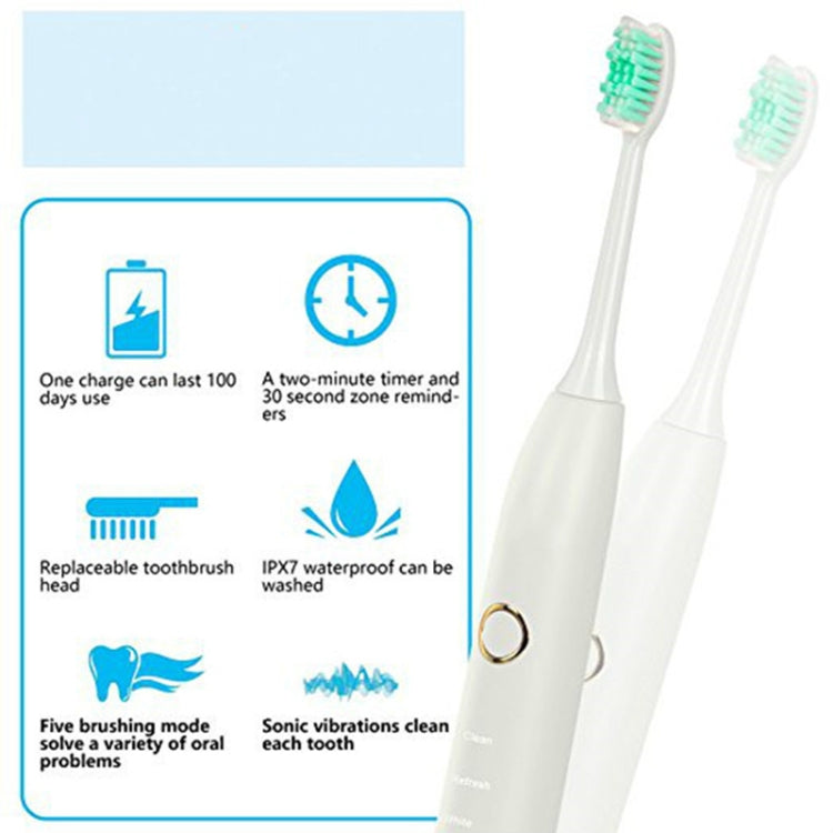 5 Cleaning Modes IPX7 Waterproof USB Charger Ultrasonic Electric Toothbrush