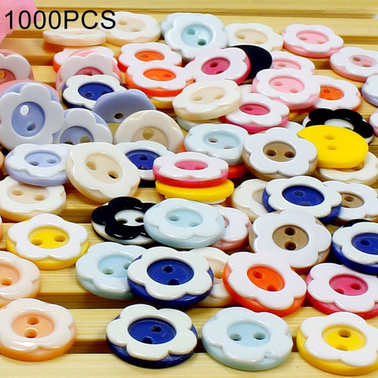 1000 PCS Plum Blossom Shape Resin 2 Holes Button Sewing Accessories Clothes Decor Crafts, Random Color, Diameter: 12.5mm