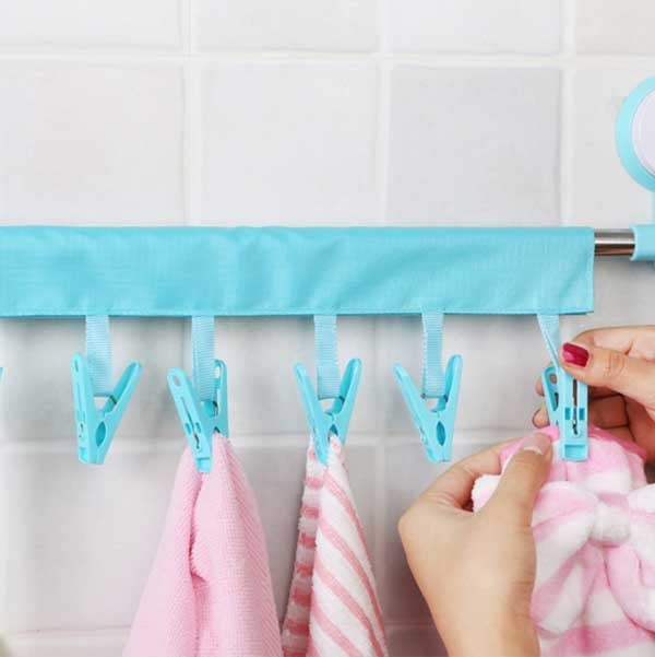 2 PCS Portable Foldable Indoor Travel Clothes Hangers with  6 Clips(Blue)