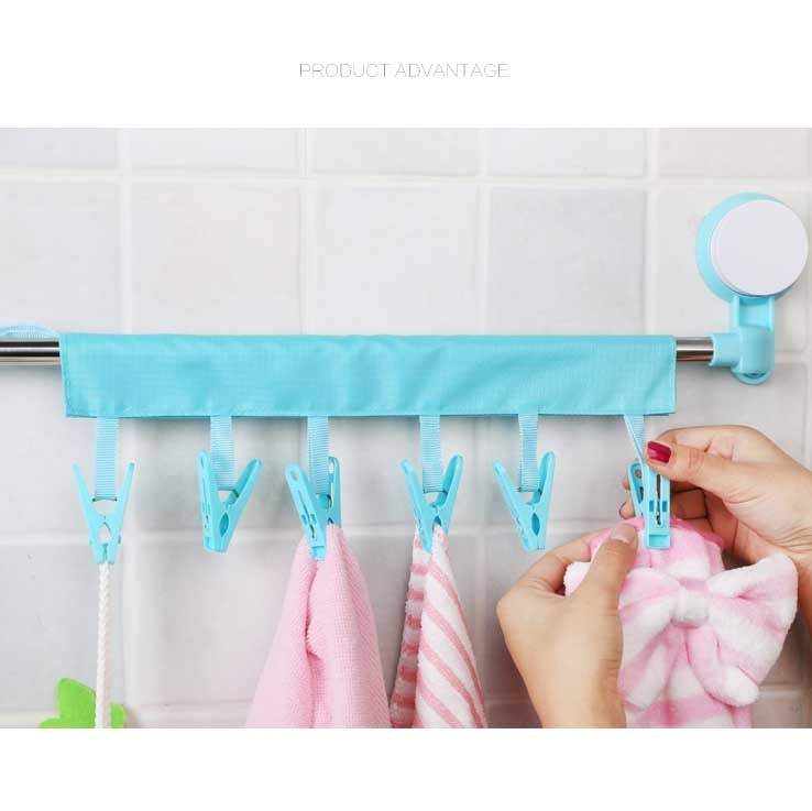 2 PCS Portable Foldable Indoor Travel Clothes Hangers with  6 Clips(Blue)
