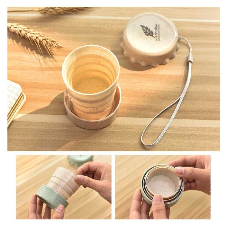 2 PCS 130ml Wheat Fiber + Plastic Telescopic Cup Portable Folding Travel Cup with Lid, Random Color Delivery