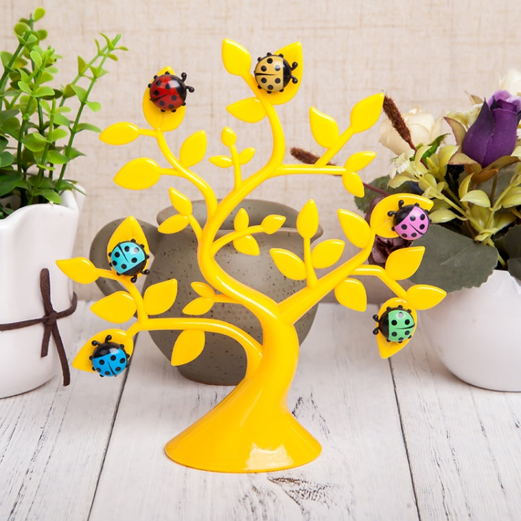 2 PCS Creative Ladybug Tree Shape Refrigerator Whiteboard Magnets Desktop Message Stickers Memo Clip Holder Home Office Decoration(Yellow)