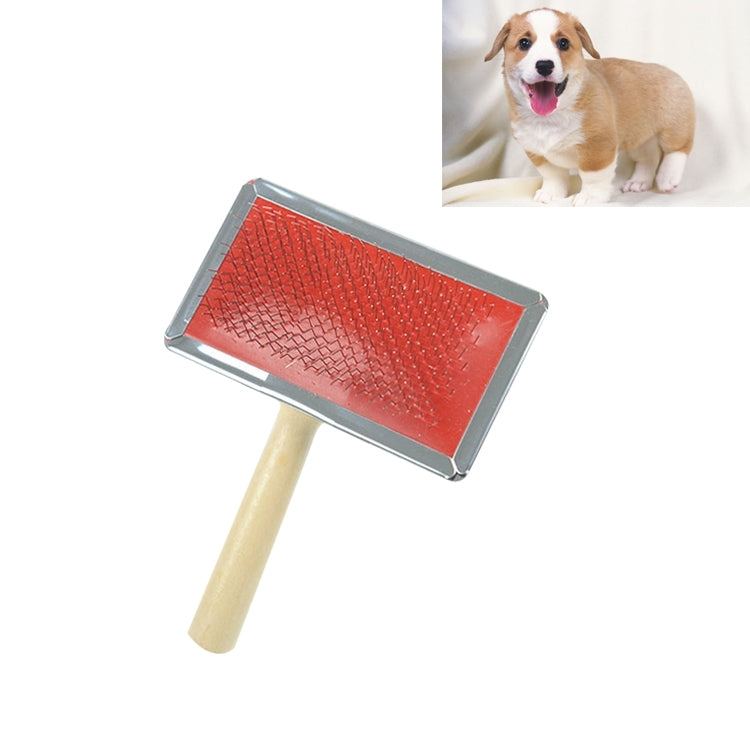 Soft Curve Needled Manual Bristles Grooming Cleaning Brush with Wood Handle for Pet,  Size: S, Random Color Delivery