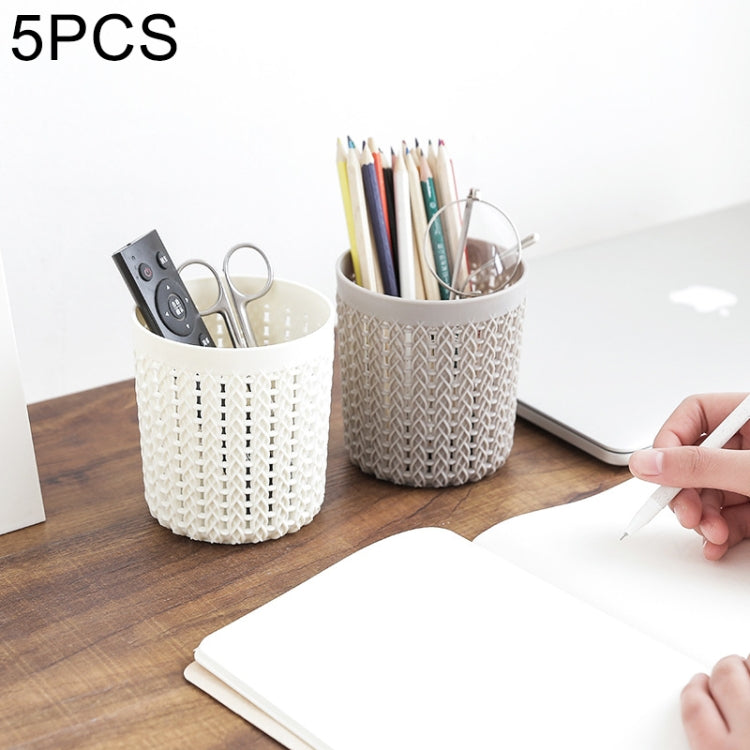 5 PCS Round Mesh Pen Pencil Container Cups Desktop Organizer Holders Supplies Holder, Random Color
