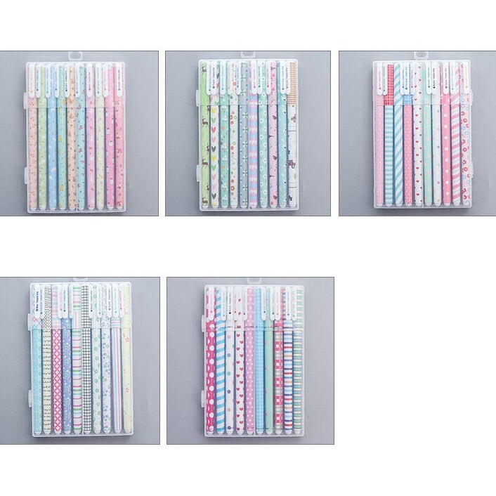 10 PCS Colour Ink Refill Creative Fresh Floral Gel Pen 0.5mm Signature Pen School Stationery Office Supply, Random Style Delivery