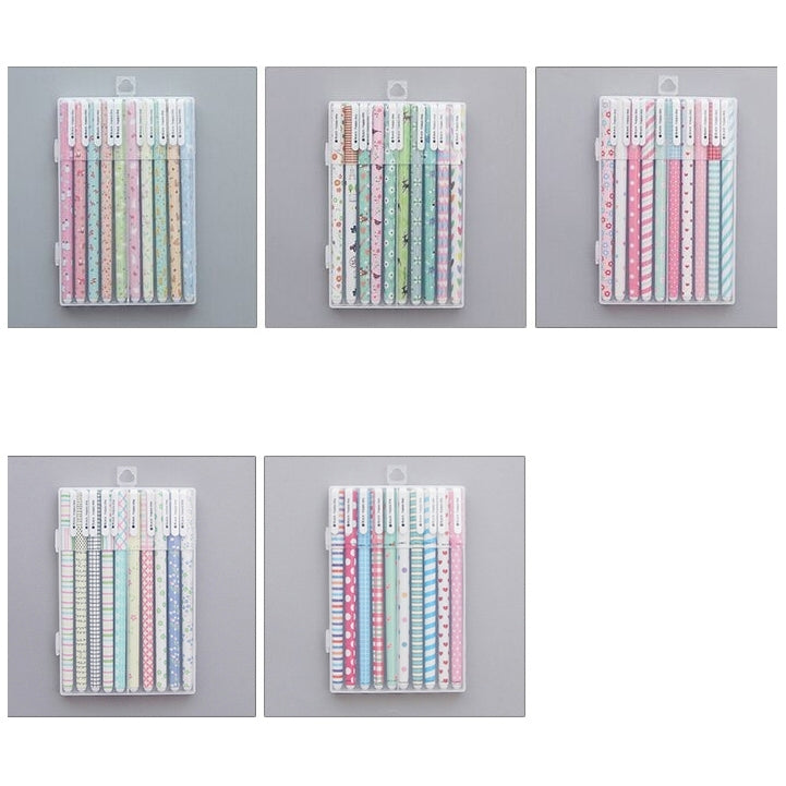 10 PCS Black Ink Refill Creative Fresh Floral Gel Pen 0.5mm Signature Pen School Stationery Office Supply, Random Style Delivery
