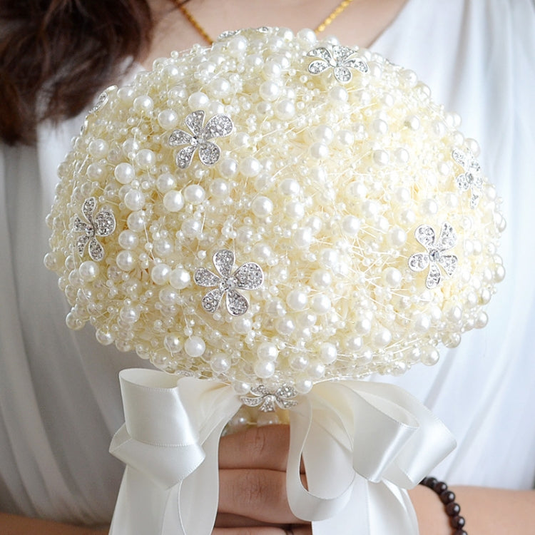 Wedding Holding Pearl Flowers Bridal Bouquet Accessories Bridesmaid Rhinestone Party Wedding Decoration Supplies, Diameter: 20cm