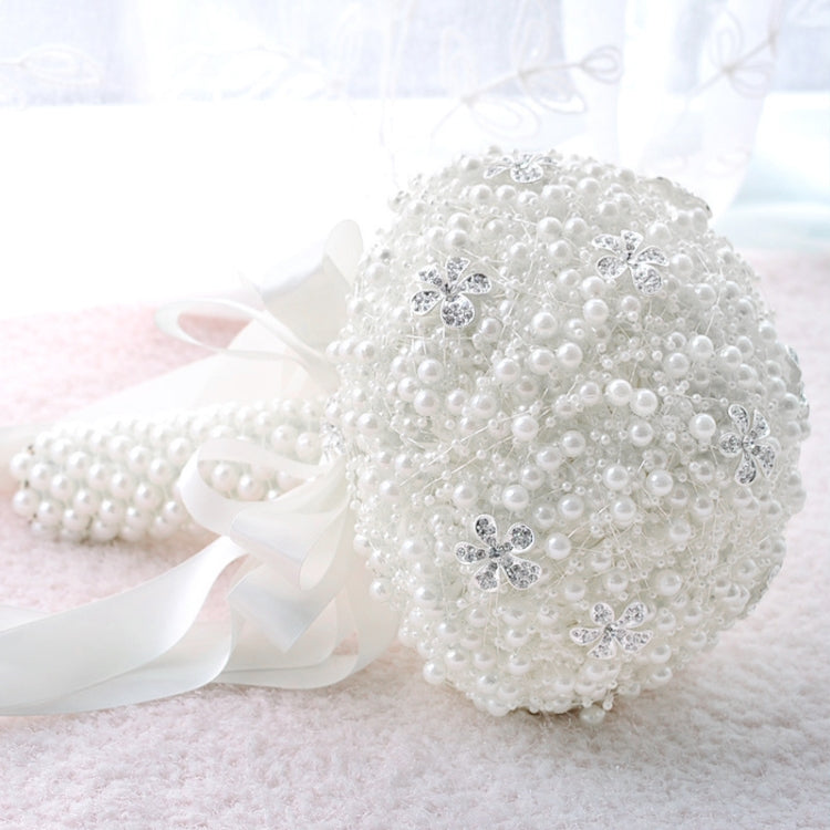 Wedding Holding Pearl Flowers Bridal Bouquet Accessories Bridesmaid Rhinestone Party Wedding Decoration Supplies, Diameter: 20cm
