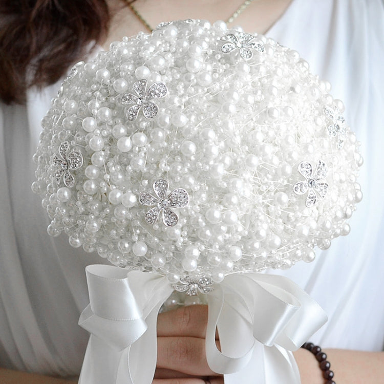 Wedding Holding Pearl Flowers Bridal Bouquet Accessories Bridesmaid Rhinestone Party Wedding Decoration Supplies, Diameter: 20cm