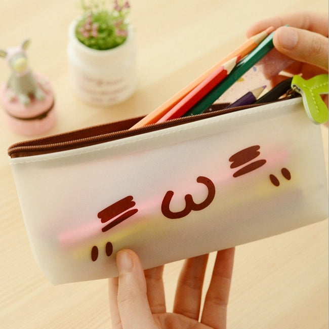 2 PCS Emotion Icon Print Soft Zippered Bag Pen Pencils Holder Organizer Case Stationery Pouch, Random Style Delivery