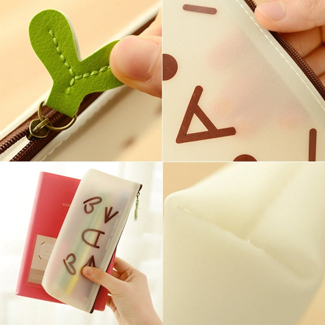 2 PCS Emotion Icon Print Soft Zippered Bag Pen Pencils Holder Organizer Case Stationery Pouch, Random Style Delivery