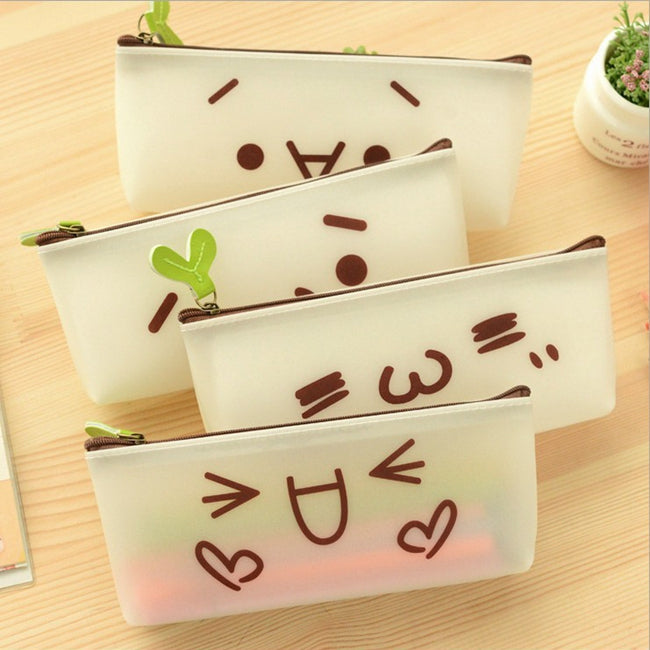 2 PCS Emotion Icon Print Soft Zippered Bag Pen Pencils Holder Organizer Case Stationery Pouch, Random Style Delivery