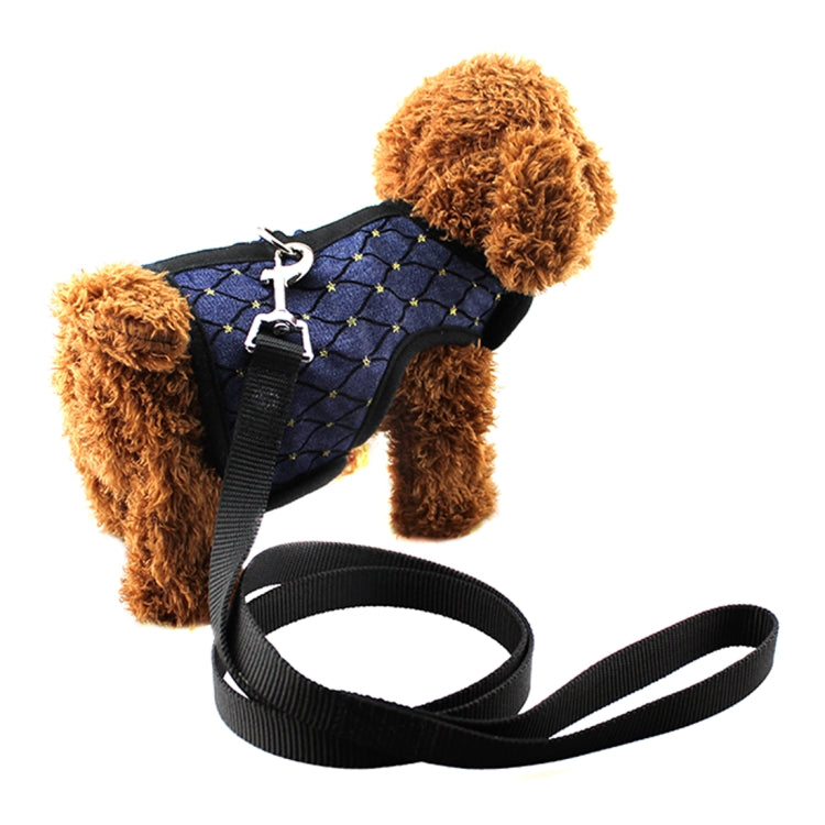 Denim + Mesh Cloth Soft Breathable Dog Harness Pet Vest Dog Chest Strap, Size: M(Navy Blue)