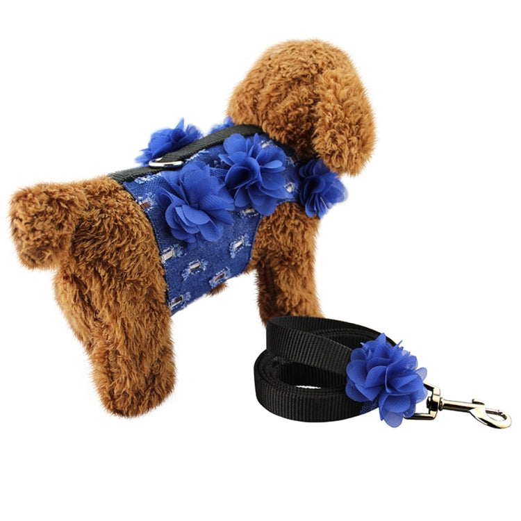 Denim + Canvas + 3D Lace Flowers Soft Breathable Dog Harness Pet Vest Dog Chest Strap , Size: L