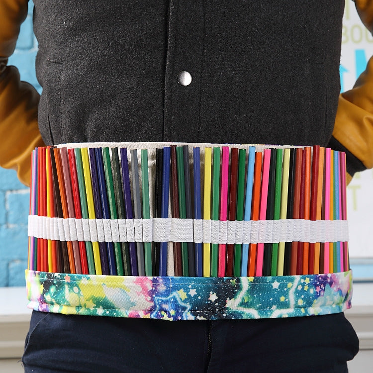 72 Slots Starry Sky Print Pen Bag Canvas Pencil Wrap Curtain Roll Up Pencil Case Stationery Pouch