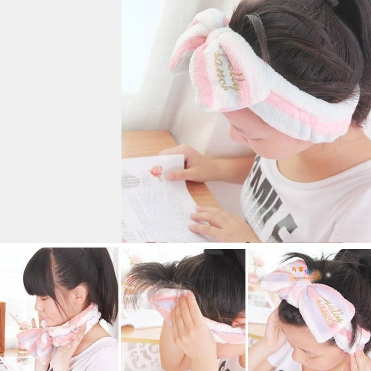 Cute Big Bow Headband Hair Makeup Wash Face with Hair Band Movement Flannelette Bundle Hair Accessories Headbands, Random Color Delivery