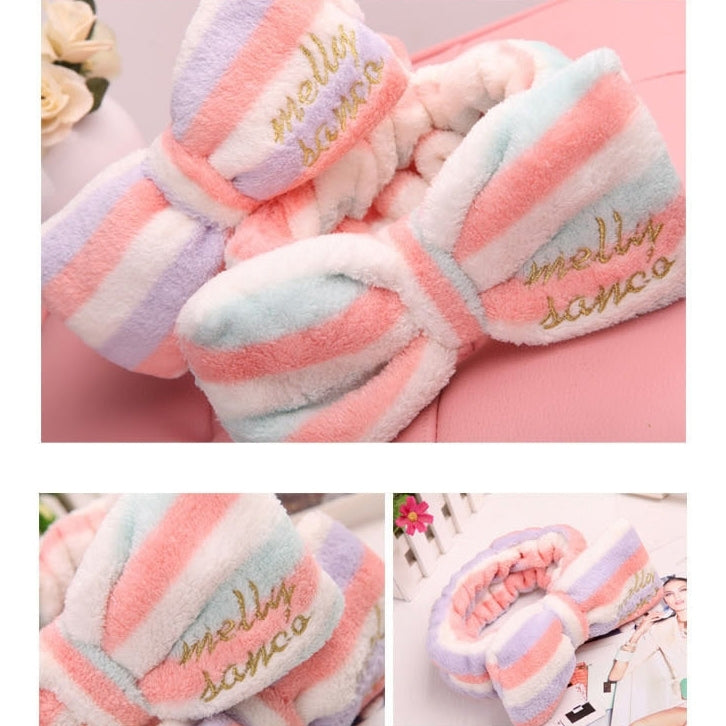 Cute Big Bow Headband Hair Makeup Wash Face with Hair Band Movement Flannelette Bundle Hair Accessories Headbands, Random Color Delivery