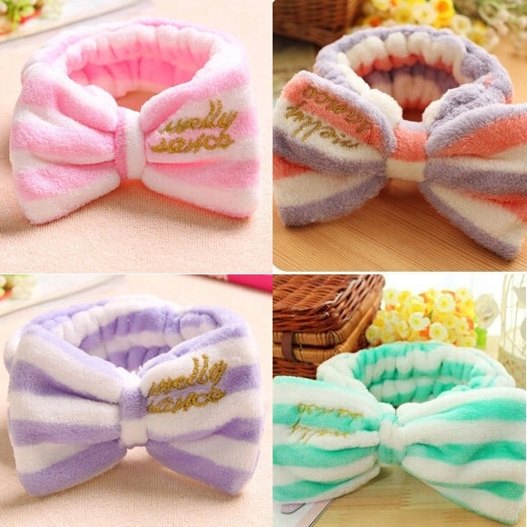 Cute Big Bow Headband Hair Makeup Wash Face with Hair Band Movement Flannelette Bundle Hair Accessories Headbands, Random Color Delivery