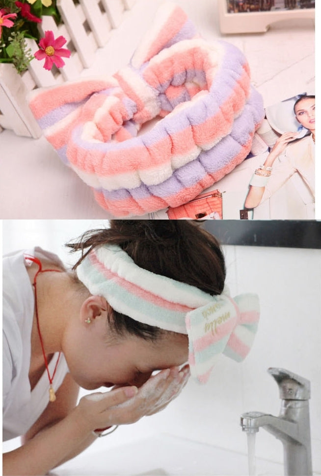 Cute Big Bow Headband Hair Makeup Wash Face with Hair Band Movement Flannelette Bundle Hair Accessories Headbands, Random Color Delivery