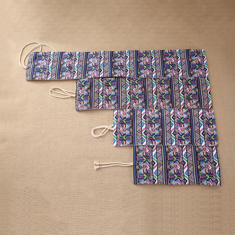 48 Slots Ethnic Print Pen Bag Canvas Pencil Wrap Curtain Roll Up Pencil Case Stationery Pouch