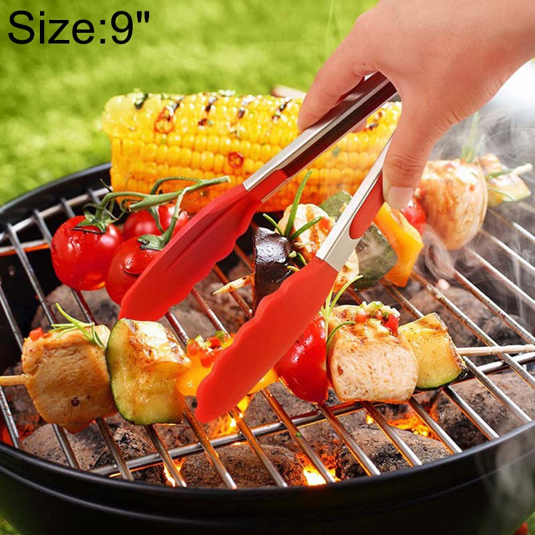9 inch Silicone Non-slip Food Bread Barbecue BBQ Clip Tongs Kitchen Tools