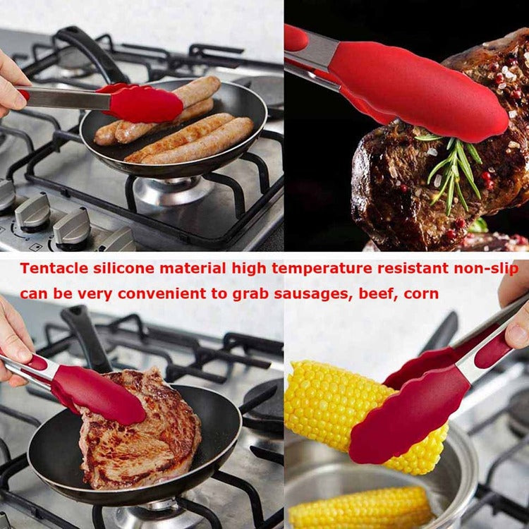 12 inch Silicone Non-slip Food Bread Barbecue BBQ Clip Tongs Kitchen Tools