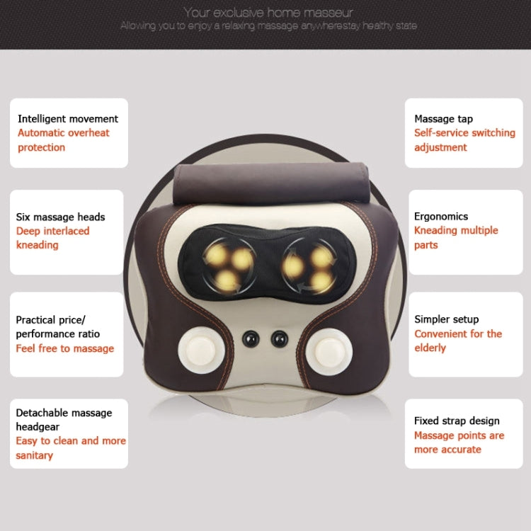 Multi-function Electric Percussion Massage Pillow,Jade Massager Cushion,Cervical Massage Machine (Brown)