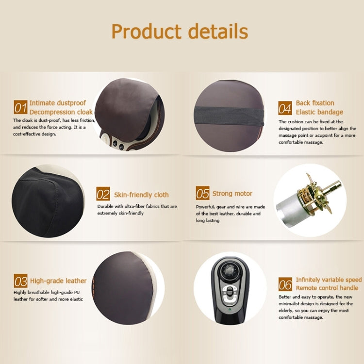 Multi-function Electric Percussion Massage Pillow,Jade Massager Cushion,Cervical Massage Machine (Brown)