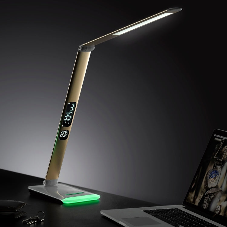 M3 12W Foldable LED 5-grade Dimmable Desk Lamp, AC 100-240V with Calendar Display & Colorful Touch Light