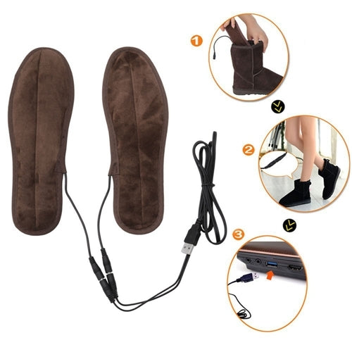 USB Electric Powered Heated Insoles Keep Feet Warm Pad with USB Cable & Power Adapter, Size: 37-38 yard(Brown)