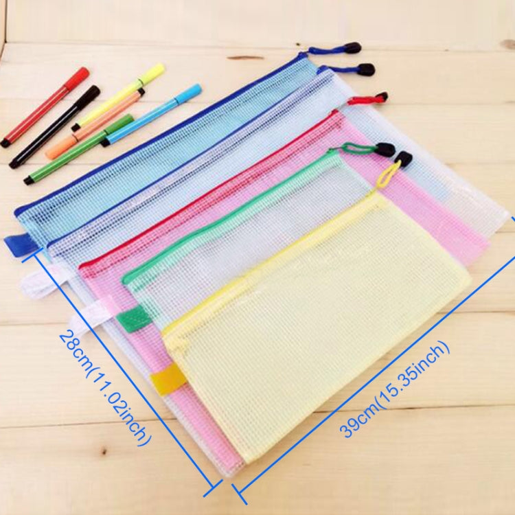 12 PCS Zipper Plastic Mesh Stationery Bag, Random Color Delivery (B4, Size: 39x28cm)